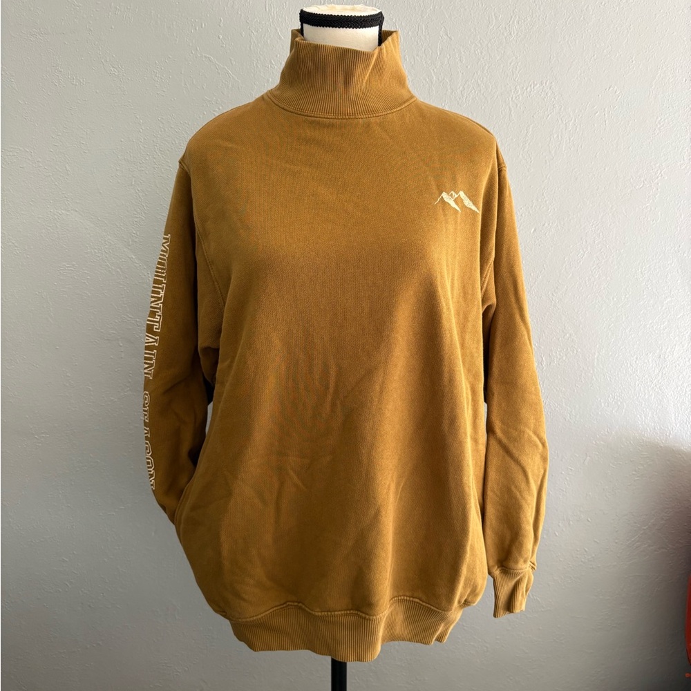 Mountain Logo Mustard Turtleneck Sweatshirt - Women